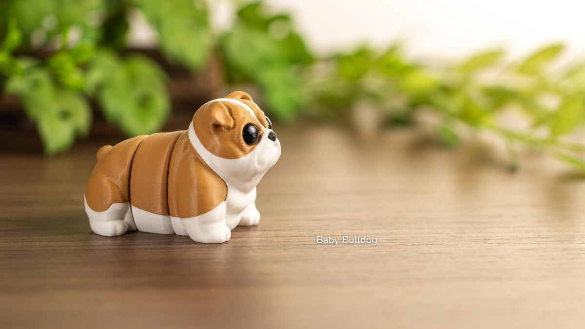 Baby Bulldog fidget toy with leaves behind