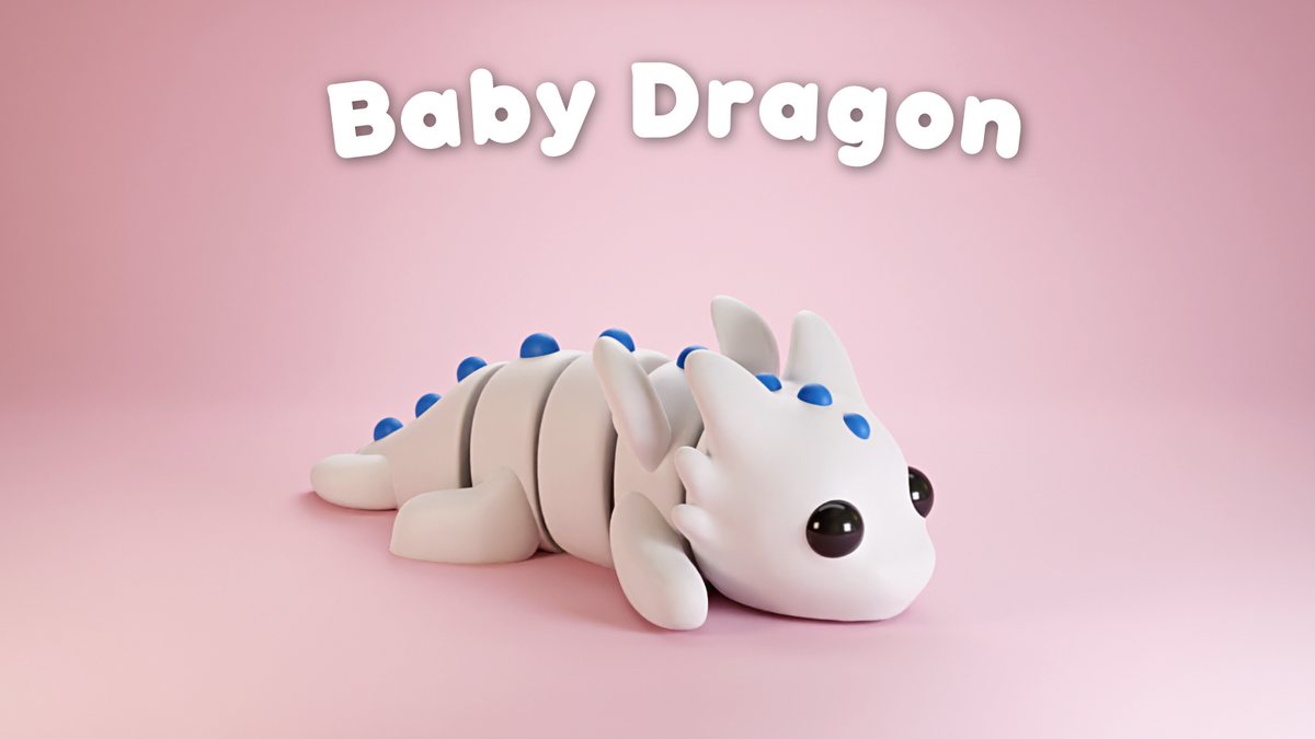 White Baby Snow Dragon with blue details on a pink background