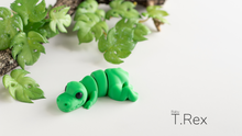 Green Baby T-rex fidget toy with leaves above