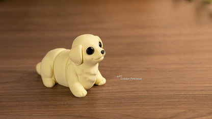 Cream Baby Golden Retriever sitting on a wooden table