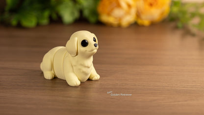 Baby Golden Retriever with flowers behind
