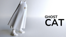White cat-shaped object with 'Ghost Cat' text on a gray background