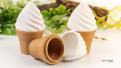 Ice cream cones with white soft serve on a light background