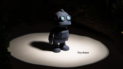 Toy robot on a dark background with a spotlight effect